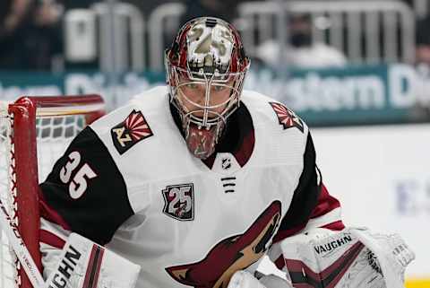 May 7, 2021; San Jose, California, USA; Darcy Kuemper Mandatory Credit: Stan Szeto-USA TODAY Sports