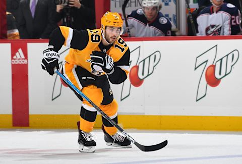 PITTSBURGH, PA – NOVEMBER 24: Derick Brassard #19 of the Pittsburgh Penguins skates against the Columbus Blue Jackets at PPG Paints Arena on November 24, 2018 in Pittsburgh, Pennsylvania. (Photo by Joe Sargent/NHLI via Getty Images)