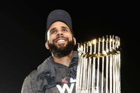 LOS ANGELES, CA – OCTOBER 28: David Prrice #24 of the Boston Red Sox celebrates with the World Series trophy after his team’s 5-1 win over the Los Angeles Dodgers in Game Five to win the 2018 World Series at Dodger Stadium on October 28, 2018 in Los Angeles, California. (Photo by Harry How/Getty Images)