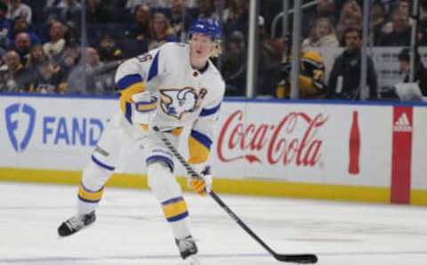 BUFFALO, NEW YORK – NOVEMBER 02: Rasmus Dahlin #26 of the Buffalo Sabres during the second period of an NHL hockey game against the Pittsburgh Penguins at KeyBank Center on November 02, 2022 in Buffalo, New York. (Photo by Joshua Bessex/Getty Images)