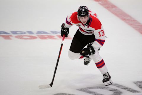 CHL Top Prospects team white forward Kalan Lind (13): Anne-Marie Sorvin-USA TODAY Sports