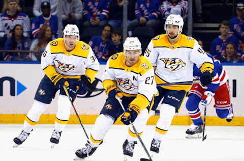 NEW YORK, NEW YORK - OCTOBER 19: Ryan McDonagh #27 of the Nashville Predators skates against the New York Rangers at Madison Square Garden on October 19, 2023 in New York City. (Photo by Bruce Bennett/Getty Images)