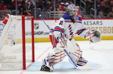 WASHINGTON, DC – FEBRUARY 25: Igor Shesterkin #31 of the New York Rangers tends the net against the Washington Capitals during the second period at Capital One Arena on February 25, 2023 in Washington, DC. (Photo by Patrick Smith/Getty Images)