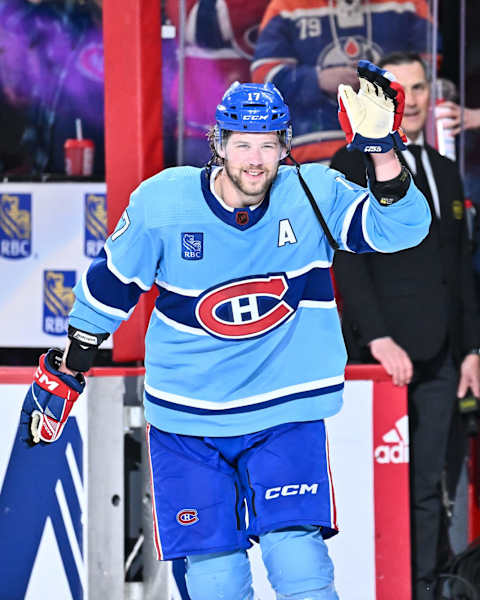 MONTREAL, CANADA – FEBRUARY 11: Josh Anderson #17 of the Montreal Canadiens salutes the spectators after an overtime victory against the New York Islanders at Centre Bell on February 11, 2023 in Montreal, Quebec, Canada. The Montreal Canadiens defeated the New York Islanders 4-3 in overtime. (Photo by Minas Panagiotakis/Getty Images)