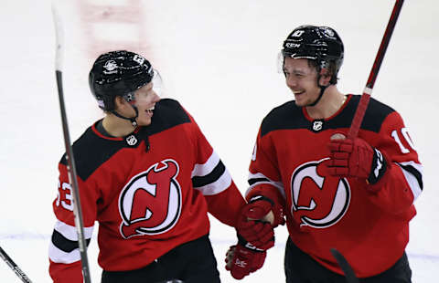 Alexander Holtz #10 of the New Jersey Devils. (Photo by Bruce Bennett/Getty Images)