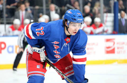 NEW YORK, NY – JANUARY 15: Filip Chytil #72 of the New York Rangers looks on against the Carolina Hurricanes at Madison Square Garden on January 15, 2019 in New York City. The New York Rangers won 6-2. (Photo by Jared Silber/NHLI via Getty Images)