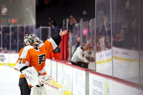 Carter Hart took center stage of the trade talks after teammate Ivan Provorov was traded on June 6. (Photo by Tim Nwachukwu/Getty Images)