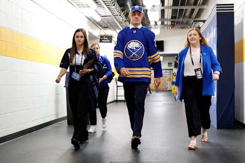 NASHVILLE, TENNESSEE – JUNE 29: Anton Wahlberg walks the hallway after being selected 39th overall by the Buffalo Sabres during the 2023 Upper Deck NHL Draft at Bridgestone Arena on June 29, 2023 in Nashville, Tennessee. (Photo by Jason Kempin/Getty Images)