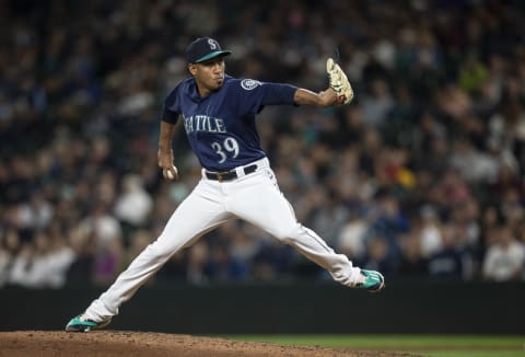 SEATTLE, WA – MAY 18: Reliever Edwin Diaz #39 of the Seattle Mariners delivers a pitch during the ninth inning of a game against the Detroit Tigers at Safeco Field on May 18, 2018 in Seattle, Washington. (Photo by Stephen Brashear/Getty Images)