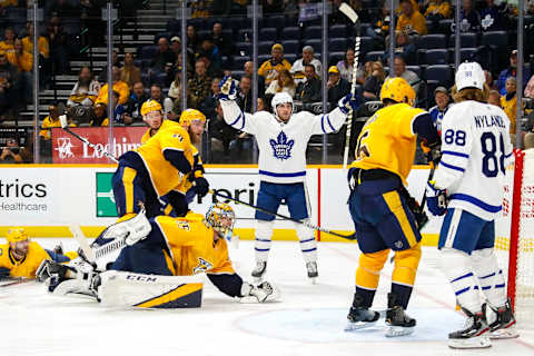 NASHVILLE, TENNESSEE – JANUARY 27: Jason Spezza #19 of the Toronto Maple Leafs c . (Photo by Frederick Breedon/Getty Images)