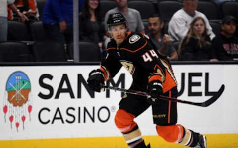 ANAHEIM, CALIFORNIA – SEPTEMBER 24: Michael Del Zotto #44 of the Anaheim Ducks skates in during a 4-1 win over the San Jose Sharks in a preseason game at Honda Center on September 24, 2019 in Anaheim, California. (Photo by Harry How/Getty Images)