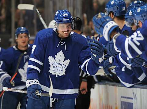 TORONTO,ON – JANUARY 8: Auston Matthews #34 of the Toronto Maple Leafs . (Photo by Claus Andersen/Getty Images)