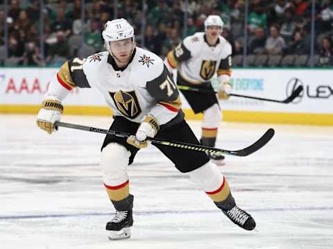 DALLAS, TEXAS – NOVEMBER 25: William Karlsson #71 of the Vegas Golden Knights in the second period at American Airlines Center on November 25, 2019 in Dallas, Texas. (Photo by Ronald Martinez/Getty Images)