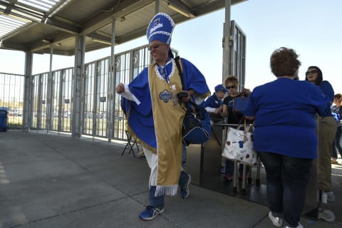 KANSAS CITY, MO – APRIL 3: Bob Danley walks through the turnstile as he enters Kauffman Stadium for a game between the New York Mets and Kansas City Royals on April 3, 2016 in Kansas City, Missouri. (Photo by Ed Zurga/Getty Images)