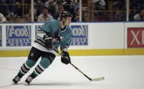 26 Mar 1998: Defenseman Marcus Ragnarsson of the San Jose Sharks in action during a game against the Los Angeles Kings at the Great Western Forum in Inglewood, California. The Sharks won the game 5-2. Mandatory Credit: Kellie Landis /Allsport