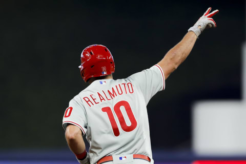 Jul 16, 2022; Miami, Florida, USA; Philadelphia Phillies catcher J.T. Realmuto (10) circles the bases after hitting a two-run home run in the fourth inning against the Miami Marlins at loanDepot Park. Mandatory Credit: Sam Navarro-USA TODAY Sports