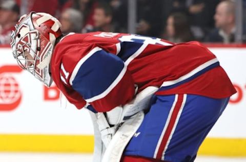 Nov 19, 2016; Montreal, Quebec, CAN; Montreal Canadiens goalie Carey Price (31) during the third period against Toronto Maple Leafs at Bell Centre. Mandatory Credit: Jean-Yves Ahern-USA TODAY Sports