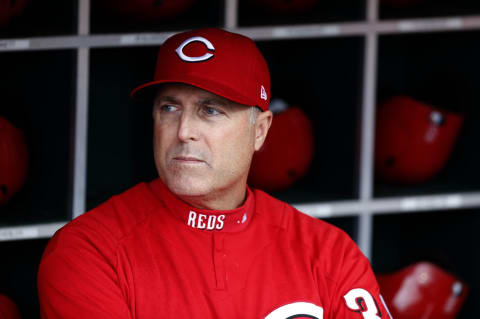 Apr 14, 2018; Cincinnati, OH, USA; Cincinnati Reds manager Bryan Price sits in the dugout before a game against the St. Louis Cardinals at Great American Ball Park. Mandatory Credit: David Kohl-USA TODAY Sports