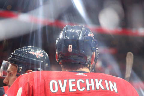 WASHINGTON, DC – JANUARY 07: Alex Ovechkin #8 of the Washington Capitals celebrates his goal against the Washington Capitals during the second period at Capital One Arena on January 07, 2020 in Washington, DC. (Photo by Patrick Smith/Getty Images)