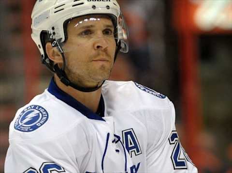 March 26, 2012; Philadelphia, PA USA; Tampa Bay Lightning right wing Martin St. Louis (26) during the third period against the Philadelphia Flyers at the Wells Fargo Center in Philadelphia. The Lightning defeated the Flyers, 5-3. Mandatory Credit: Eric Hartline-USA TODAY Sports