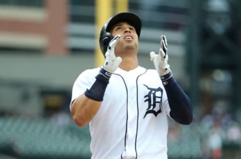 DETROIT, MI – JUNE 10: Leonys Martin #12 of the Detroit Tigers celebrates a solo home run in the sixth inning of the game against the Cleveland Indians at Comerica Park on June 10, 2018 in Detroit, Michigan. Cleveland defeated Detroit 9-2. (Photo by Leon Halip/Getty Images)