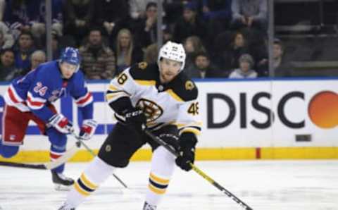 NEW YORK, NEW YORK – FEBRUARY 16: Matt Grzelcyk #48 of the Boston Bruins skates against the New York Rangers at Madison Square Garden on February 16, 2020 in New York City. The Bruins defeated the Rangers 3-1. (Photo by Bruce Bennett/Getty Images)