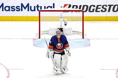 Semyon Varlamov #40 of the New York Islanders. (Photo by Bruce Bennett/Getty Images)