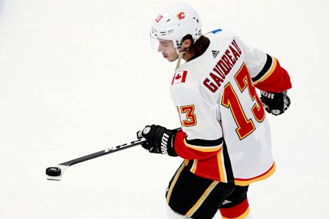 Johnny Gaudreau #13 of the Calgary Flames. (Photo by Jeff Vinnick/Getty Images)