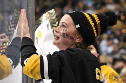 BOSTON, MA – NOVEMBER 11: A young Boston Bruins fan bangs on the glass trying to rally her team in the 3rd period. During the Boston Bruins game against the Toronto Maple Leafs on November 11, 2017 at TD Bank Garden in Boston, MA. (Photo by Michael Tureski/Icon Sportswire via Getty Images)