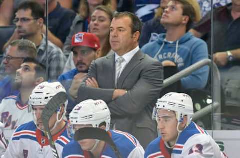 TAMPA, FL – NOVEMBER 02: New York Rangers head coach Alain Vigneault during an NHL game between the New York Rangers and the Tampa Bay Lightning on November 02, 2017 at Amalie Arena in Tampa, FL. The Rangers defeated the Lightning 2-1 in overtime. (Photo by Roy K. Miller/Icon Sportswire via Getty Images)