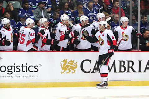 ABBOTSFORD, BC – SEPTEMBER 23: Right Wing Bobby Ryan (9) celebrates with teammates his opening goal during their NHL preseason game against the Vancouver Canucks at the Abbotsford Events & Sports Centre on September 23, 2019 in Abbotsford, British Columbia, Canada.(Photo by Devin Manky/Icon Sportswire via Getty Images)