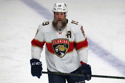 Apr 29, 2022; Montreal, Quebec, CAN; Joe Thornton against Montreal Canadiens. Mandatory Credit: Jean-Yves Ahern-USA TODAY