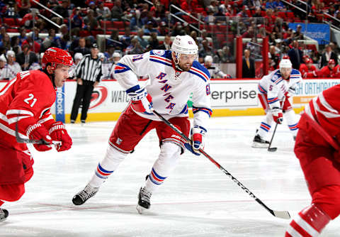 RALEIGH, NC – OCTOBER 28: Rick Nash #61 of the New York Rangers skates for position on the ice during an NHL game against the Carolina Hurricanes on October 28, 2016 at PNC Arena in Raleigh, North Carolina. (Photo by Gregg Forwerck/NHLI via Getty Images)