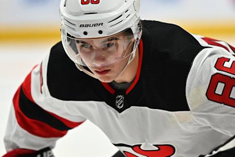 New Jersey Devils center Jack Hughes (86): (Ron Chenoy-USA TODAY Sports)