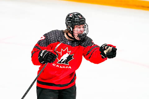 Macklin Celebrini is currently the favorite to go first overall in the 2024 NHL Draft, and might not be around when the Philadelphia Flyers pick. (Photo by Jari Pestelacci/Eurasia Sport Images/Getty Images)