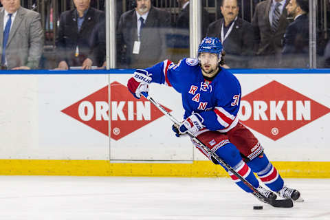 NEW YORK, NY – MAY 04: New York Rangers right wing Mats Zuccarello (36) in action during the third period of game 4 of the second round of the 2017 Stanley Cup Playoffs between the Ottawa Senators and the New York Rangers on May 04, 2017, at Madison Square Garden in New York, NY. (Photo by David Hahn/Icon Sportswire via Getty Images)