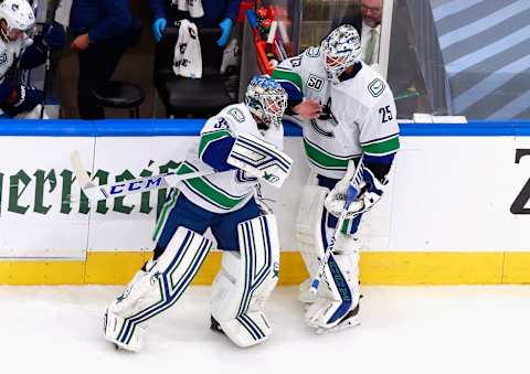 Thatcher Demko and Jacob Markstrom, Vancouver Canucks. (Photo by Jeff Vinnick/Getty Images)