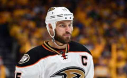 May 18, 2017; Nashville, TN, USA; Anaheim Ducks center Ryan Getzlaf (15) against the Nashville Predators in game four of the Western Conference Final of the 2017 Stanley Cup Playoffs at Bridgestone Arena. Mandatory Credit: Christopher Hanewinckel-USA TODAY Sports