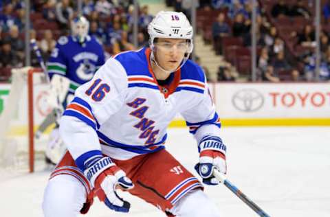 VANCOUVER, BC – MARCH 13: New York Rangers Center Ryan Strome (16) skates to the play during their NHL game against the Vancouver Canucks at Rogers Arena on March 13, 2019 in Vancouver, British Columbia, Canada. Vancouver won 4-1. (Photo by Derek Cain/Icon Sportswire via Getty Images)