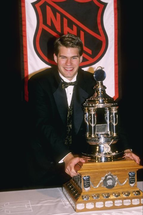 19 Jun 1996: Goaltender Jim Carey of the Washington Capitals wins the Vezina Trophy during the NHL Awards ceremony at the Metro Convention Center in Toronto, Ontario, Canada. Mandatory Credit: Sylvia Pecota /Allsport