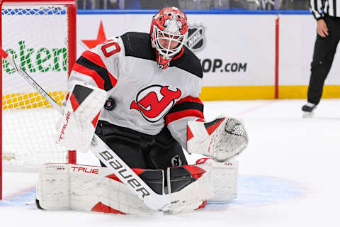 New Jersey Devils Goalie Akira Schmid (40): Dennis Schneidler-USA TODAY Sports