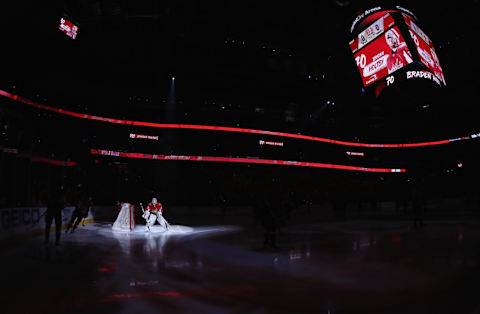 WASHINGTON, DC – APRIL 24: Braden Holtby #70 of the Washington Capitals prepares to play against the Carolina Hurricanes in Game Seven of the Eastern Conference First Round during the 2019 NHL Stanley Cup Playoffs at the Capital One Arena on April 24, 2019 in Washington, DC. (Photo by Patrick Smith/Getty Images)