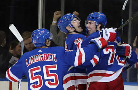 NEW YORK, NEW YORK – OCTOBER 29: Filip Chytil #72 of the New York Rangers celebrates his game winning goal at 12:46 of the third period against the Tampa Bay Lightning at Madison Square Garden on October 29, 2019 in New York City. The Rangers defeated the Lightning 4-1. (Photo by Bruce Bennett/Getty Images)