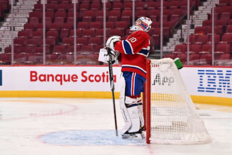 MONTREAL, QC – FEBRUARY 08: Goaltender Cayden Primeau #30 of the Montreal Canadiens. (Photo by Minas Panagiotakis/Getty Images)