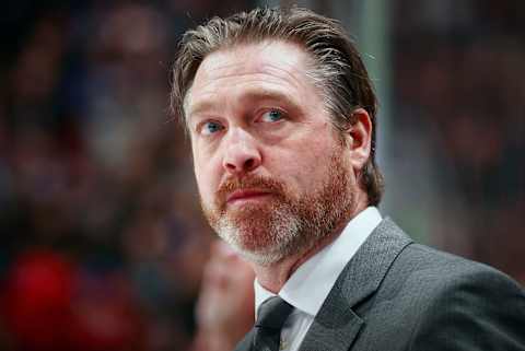 VANCOUVER, BC – FEBRUARY 21: Head coach Patrick Roy of the Colorado Avalanche looks on from the bench during their NHL game against the Vancouver Canucks at Rogers Arena February 21, 2016 in Vancouver, British Columbia, Canada. (Photo by Jeff Vinnick/NHLI via Getty Images)