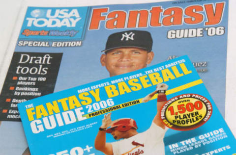 UNITED STATES – MARCH 29: Fantasy baseball magazine guides are arranged in New York on Wednesday, March 29, 2006. (Photo by Andrew Harrer/Bloomberg via Getty Images)