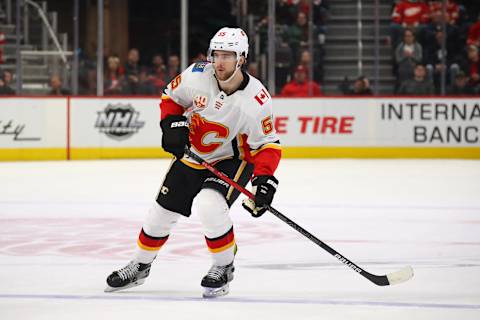 DETROIT, MICHIGAN – FEBRUARY 23: Noah Haifin #55 of the Calgary Flames skates against the Detroit Red Wings at Little Caesars Arena on February 23, 2020, in Detroit, Michigan. (Photo by Gregory Shamus/Getty Images)