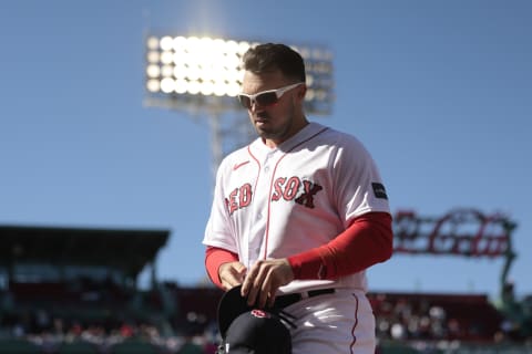 BOSTON, MASSACHUSETTS – APRIL 02: Adam Duvall #18 of the Boston Red Sox looks on during the seventh inning against the Baltimore Orioles at Fenway Park on April 02, 2023 in Boston, Massachusetts. (Photo by Nick Grace/Getty Images)