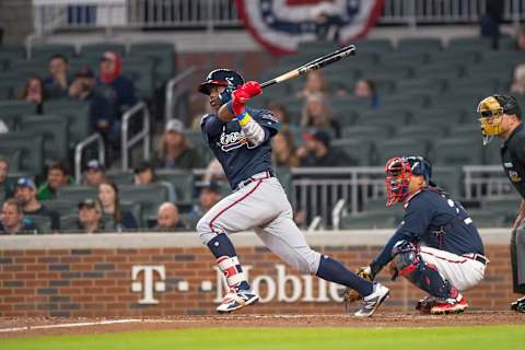 ATLANTA, GA – MARCH 27: Atlanta Braves CF Ronald Jr. Acuna (82) during the MLB Spring Training baseball game between the New York Yankees and the Atlanta Braves on March 27, 2018, at SunTrust Field in Atlanta, GA. (Photo by John Adams/Icon Sportswire via Getty Images)