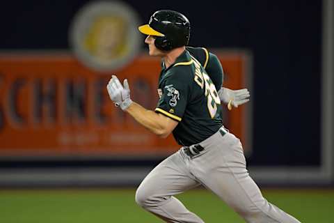 TORONTO, ON – MAY 19: Oakland Athletics Third base Matt Chapman (26) sprints to third as he steals a base during the MLB game between the Oakland Athletics and the Toronto Blue Jays on May 19, 2018 at Rogers Centre in Toronto, ON. (Photo by Jeff Chevrier/Icon Sportswire via Getty Images)